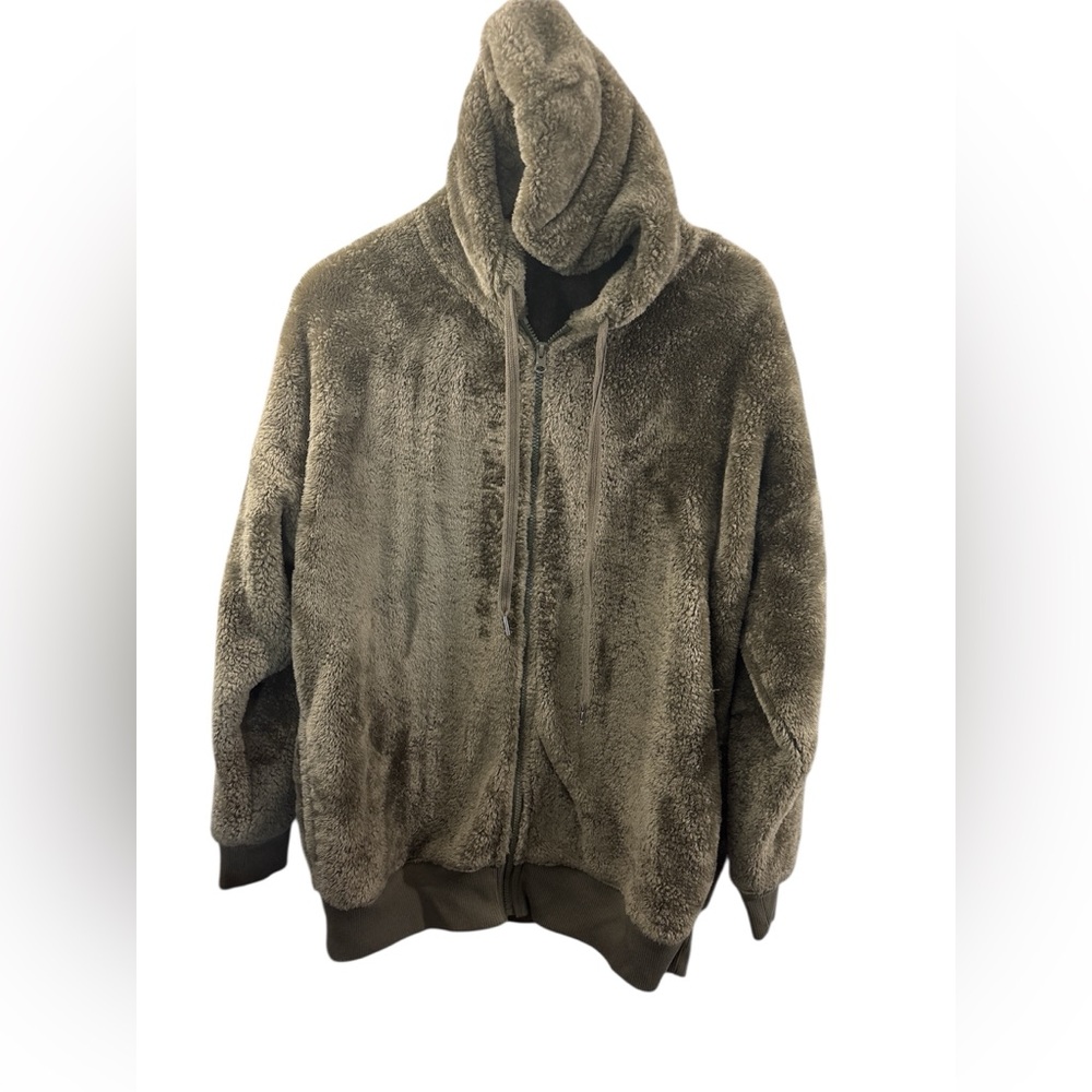 Aerie Faux Fur Full Zip Teddy Hoodie Very Oversized Brown Size Medium Cozy